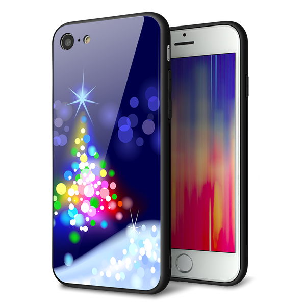 iPhone8 強化ガラス&TPUスマホケース ガラプリ【720 白銀のクリスマスツリー】