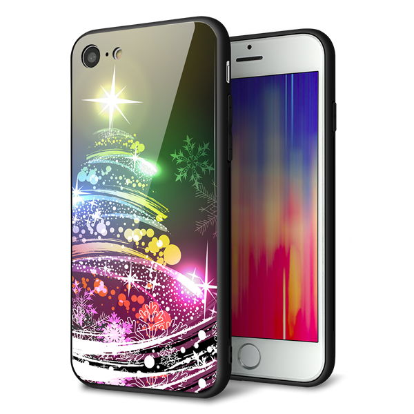 iPhone8 強化ガラス&TPUスマホケース ガラプリ【722 レインボークリスマス】