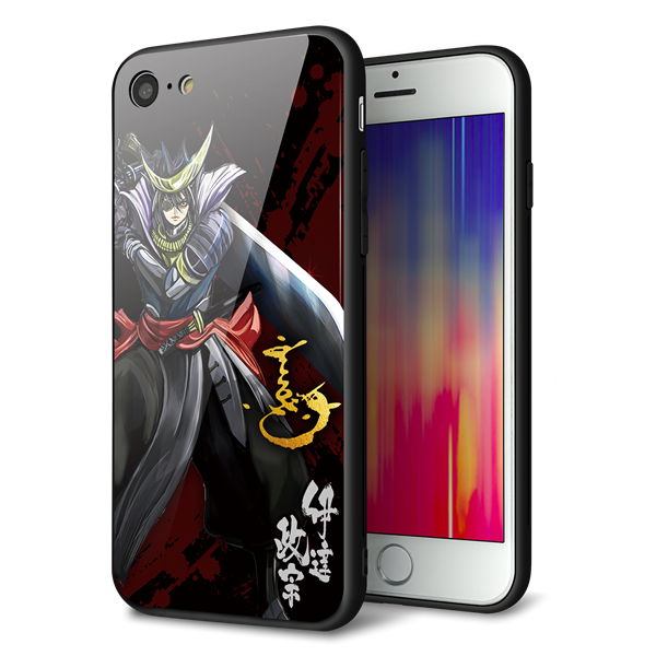 iPhone8 強化ガラス&TPUスマホケース ガラプリ【AB809 伊達政宗 イラストと花押】