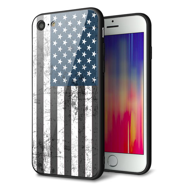 iPhone8 強化ガラス&TPUスマホケース ガラプリ【EK864 アメリカンフラッグビンテージ】