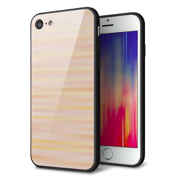 iPhone8 強化ガラス&TPUスマホケース ガラプリ【IB909 グラデーションボーダー_オレンジ】