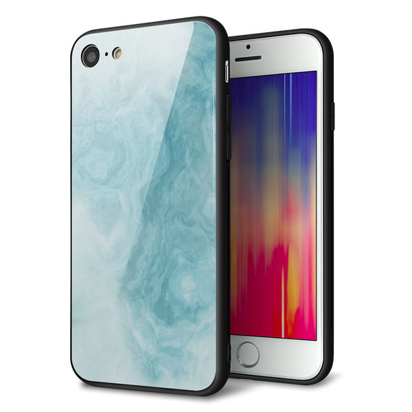iPhone8 強化ガラス&TPUスマホケース ガラプリ【KM868 大理石BL】