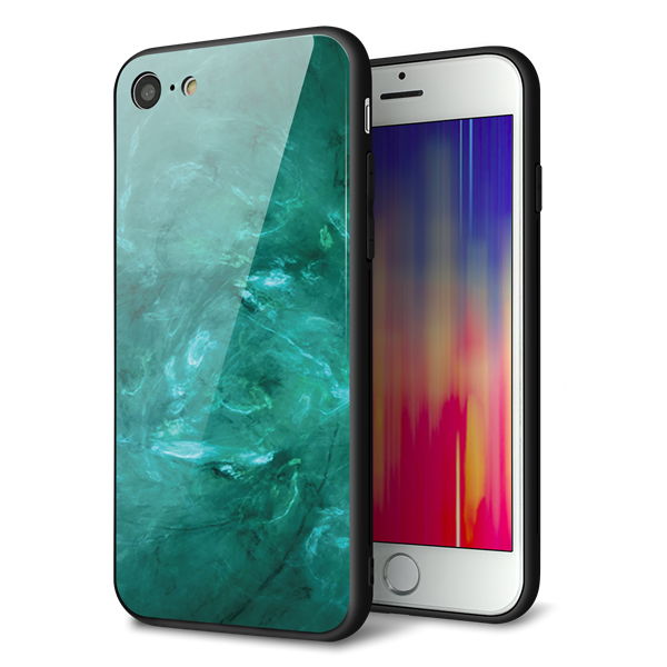 iPhone8 強化ガラス&TPUスマホケース ガラプリ【KM869 大理石GR】
