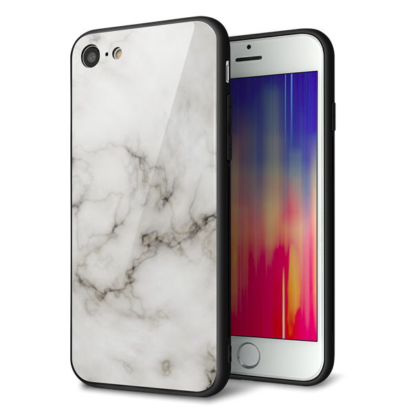 iPhone8 強化ガラス&TPUスマホケース ガラプリ【KM871 大理石WH】