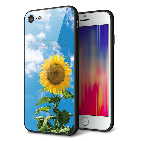 iPhone8 強化ガラス&TPUスマホケース ガラプリ【KM877 ヒマワリ】