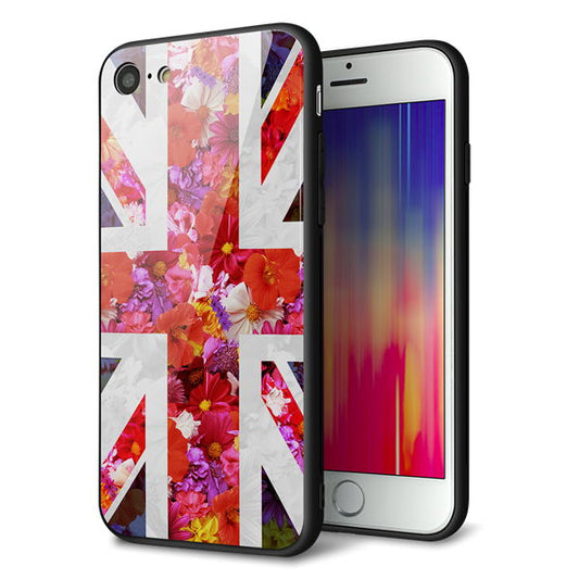 iPhone8 強化ガラス&TPUスマホケース ガラプリ【SC801 ユニオンジャック リアルフラワー】