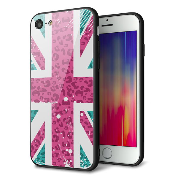 iPhone8 強化ガラス&TPUスマホケース ガラプリ【SC807 ユニオンジャック ピンクヒョウ柄】