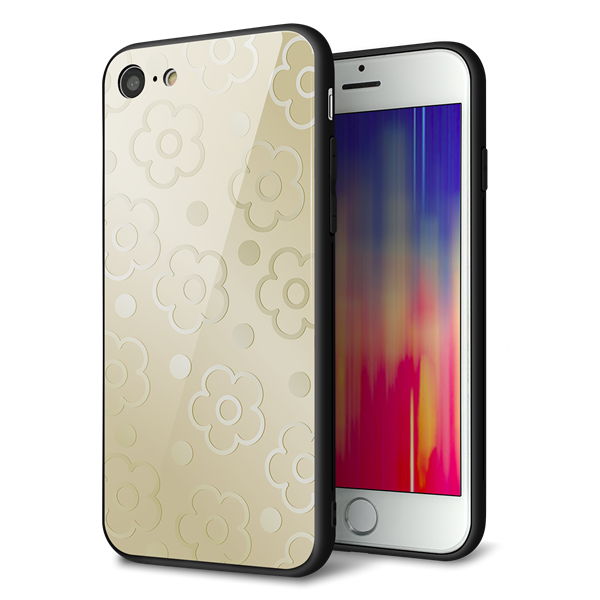 iPhone8 強化ガラス&TPUスマホケース ガラプリ【SC842 エンボス風デイジーシンプル(ベージュ)】