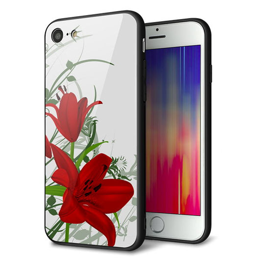 iPhone8 強化ガラス&TPUスマホケース ガラプリ【SC850 ユリ(レッド)】