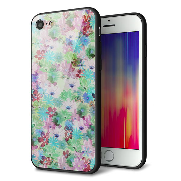 iPhone8 強化ガラス&TPUスマホケース ガラプリ【SC872 リバティプリント プレスドフラワー(グリーン)】