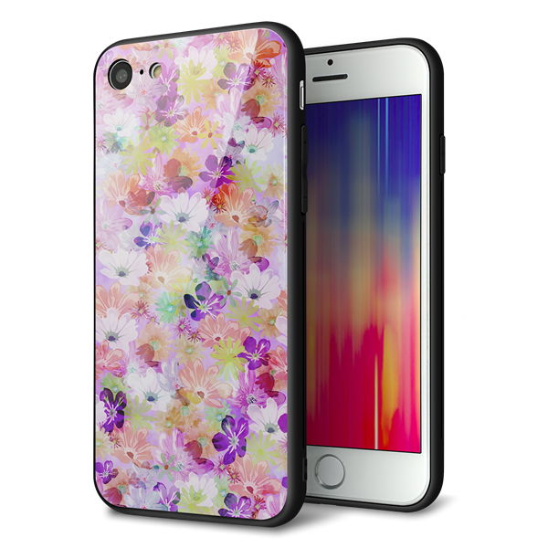 iPhone8 強化ガラス&TPUスマホケース ガラプリ【SC873 リバティプリント プレスドフラワー(パープル)】