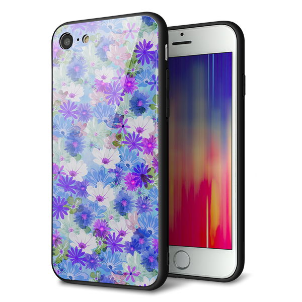 iPhone8 強化ガラス&TPUスマホケース ガラプリ【SC875 リバティプリント プレスドフラワー(ブルー)】