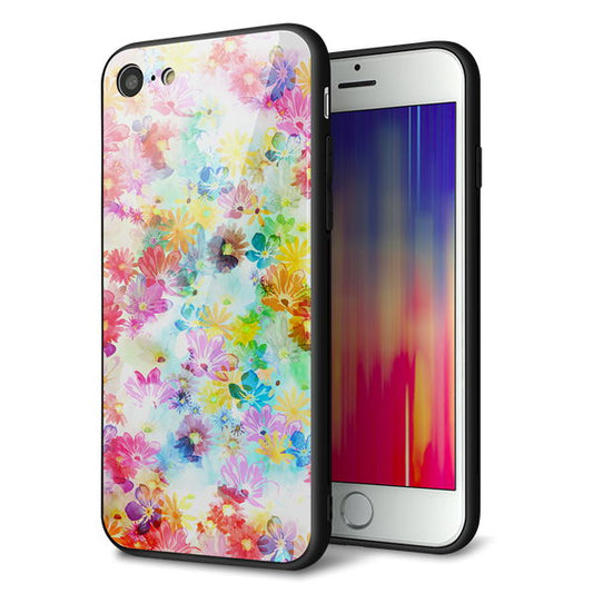 iPhone8 強化ガラス&TPUスマホケース ガラプリ【SC876 リバティプリント プレスドフラワー(ホワイト)】