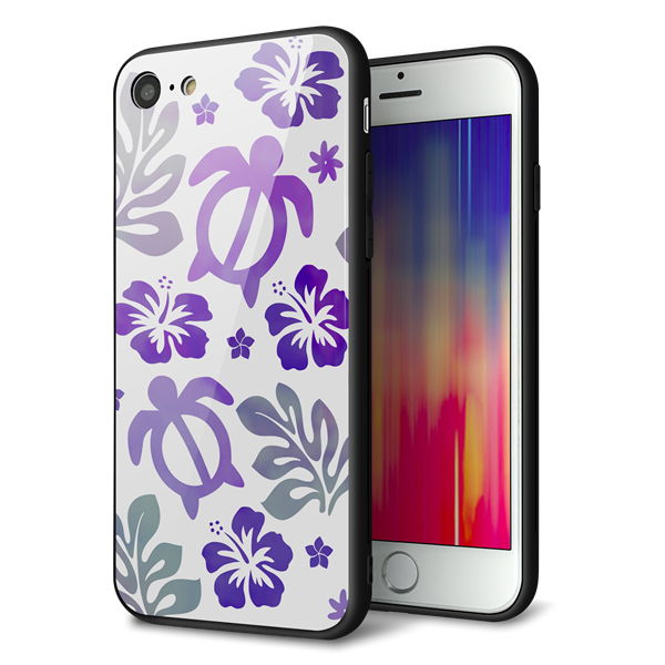 iPhone8 強化ガラス&TPUスマホケース ガラプリ【SC878 ハワイアンアロハホヌ(パープル)】