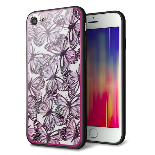iPhone8 強化ガラス&TPUスマホケース ガラプリ【SC904 ガーデンバタフライ ピンク】