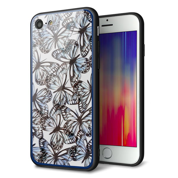 iPhone8 強化ガラス&TPUスマホケース ガラプリ【SC906 ガーデンバタフライ ブルー】