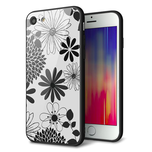 iPhone 8 強化ガラス&TPUスマホケース ガラプリ【SC912 花柄モノトーン 01】