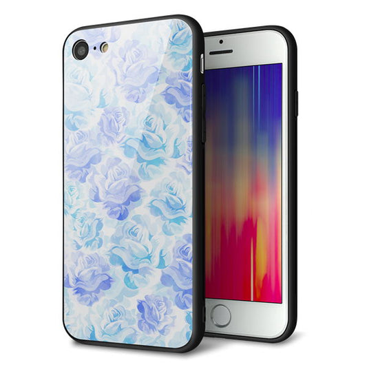 iPhone8 強化ガラス&TPUスマホケース ガラプリ【SC927 ローズ ブルー】