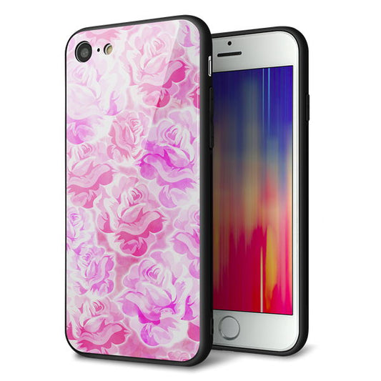 iPhone8 強化ガラス&TPUスマホケース ガラプリ【SC928 ローズ ピンク】