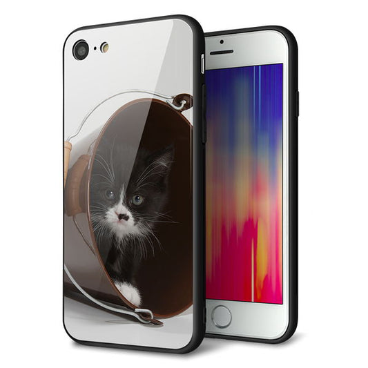 iPhone8 強化ガラス&TPUスマホケース ガラプリ【VA800 ネコとバケツ】