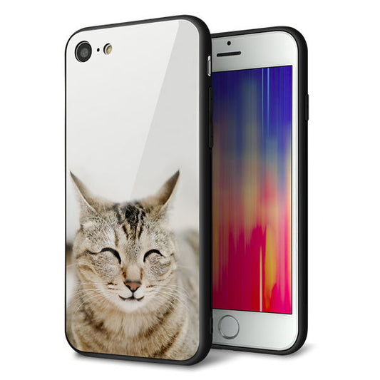 iPhone8 強化ガラス&TPUスマホケース ガラプリ【VA801 笑福ねこ】