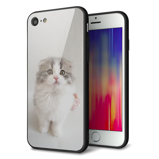 iPhone8 強化ガラス&TPUスマホケース ガラプリ【VA803 まっていますネコ】