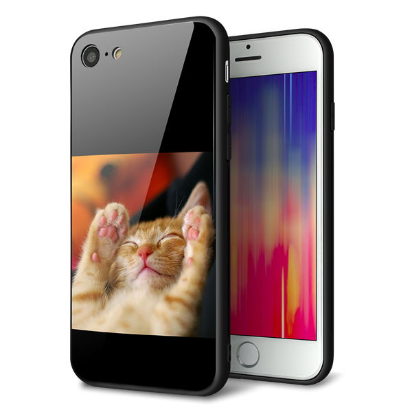 iPhone 8 強化ガラス&TPUスマホケース ガラプリ【VA804 爆睡するネコ】