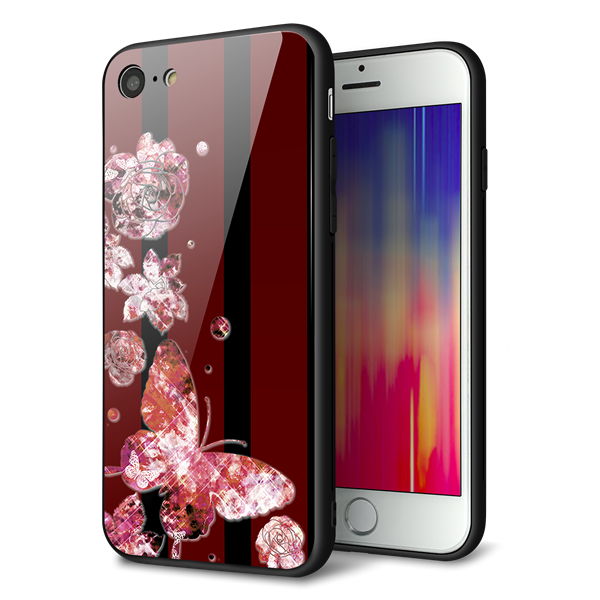 iPhone 8 強化ガラス&TPUスマホケース ガラプリ【VA814 宝石と蝶】