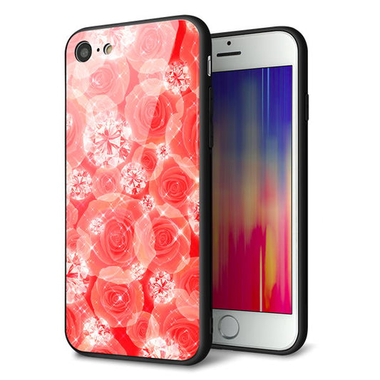 iPhone8 強化ガラス&TPUスマホケース ガラプリ【VA816 ダイヤモンドとバラ】