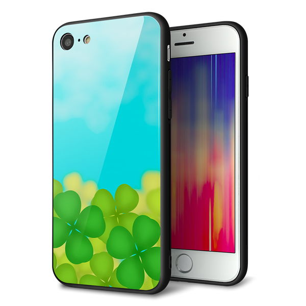 iPhone 8 強化ガラス&TPUスマホケース ガラプリ【VA820 四葉のクローバー畑】