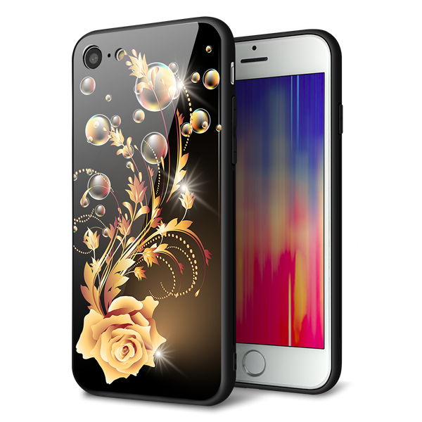 iPhone8 強化ガラス&TPUスマホケース ガラプリ【VA823 気高きバラ】
