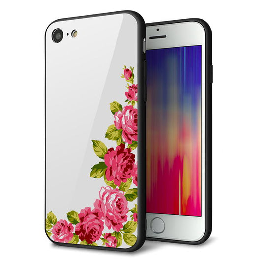 iPhone8 強化ガラス＆TPUスマホケース ガラプリ【VA825 バラのフレーム(白)】