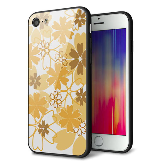 iPhone8 強化ガラス&TPUスマホケース ガラプリ【VA959 重なり合う花 オレンジ】