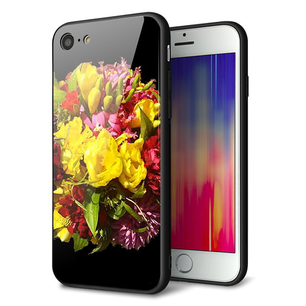 iPhone8 強化ガラス&TPUスマホケース ガラプリ【YI883 フラワー4】
