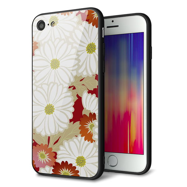 iPhone8 強化ガラス&TPUスマホケース ガラプリ【YJ322 和柄 菊】