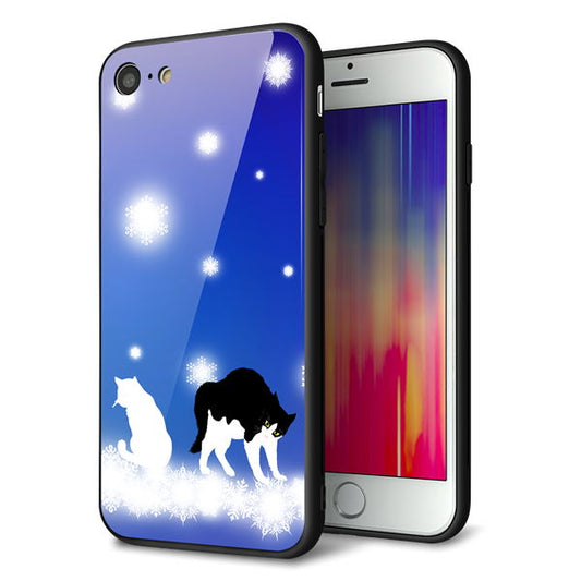 iPhone8 強化ガラス＆TPUスマホケース ガラプリ【YJ335 雪の結晶　はちわれ】