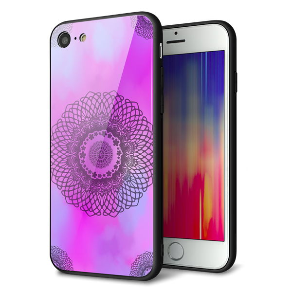 iPhone8 強化ガラス&TPUスマホケース ガラプリ【YJ344 レース】