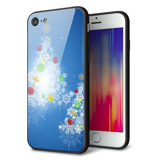 iPhone8 強化ガラス＆TPUスマホケース ガラプリ【YJ347 クリスマスツリー】