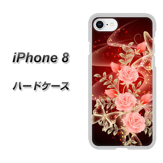 iPhone8 高画質仕上げ 背面印刷 ハードケース【VA824 魅惑の蝶とピンクのバラ】