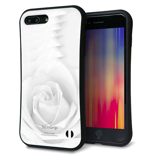 iPhone8 PLUS スマホケース 「SEA Grip」 グリップケース Sライン 【402 ホワイトRose】 UV印刷