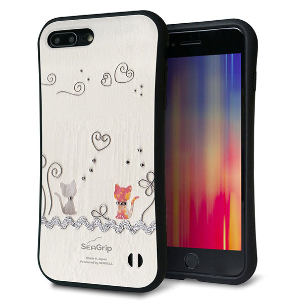 iPhone8 PLUS スマホケース 「SEA Grip」 グリップケース Sライン 【1103 クラフト写真 ネコ (ワイヤー1) 】 UV印刷