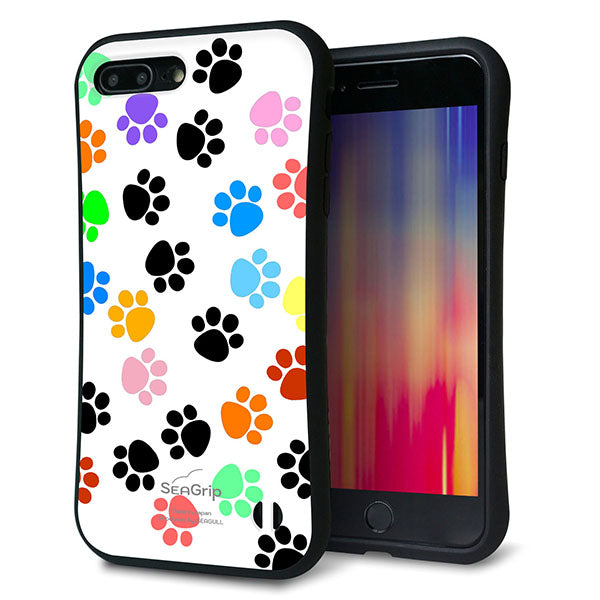 iPhone8 PLUS スマホケース 「SEA Grip」 グリップケース Sライン 【1108 あしあとカラフル】 UV印刷