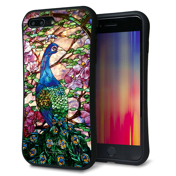 iPhone8 PLUS スマホケース 「SEA Grip」 グリップケース Sライン 【MA996 ステンドグラス クジャク】 UV印刷