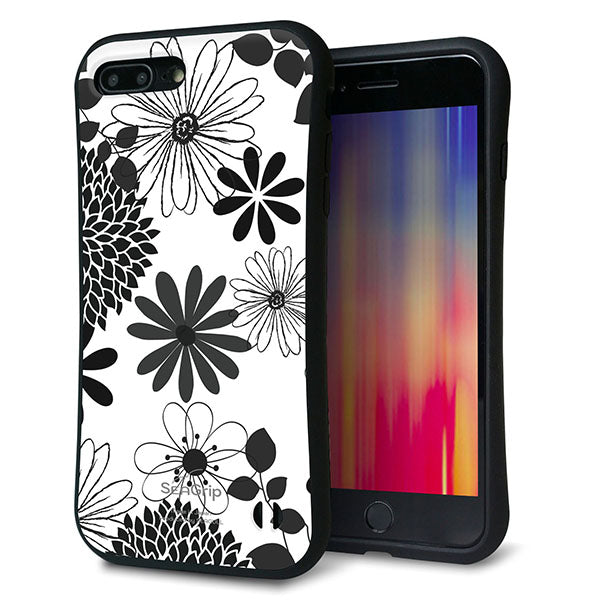 iPhone8 PLUS スマホケース 「SEA Grip」 グリップケース Sライン 【SC912 花柄モノトーン 01】 UV印刷