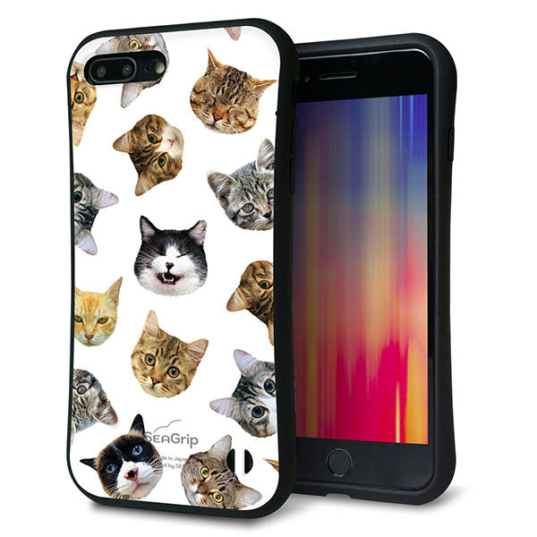iPhone8 PLUS スマホケース 「SEA Grip」 グリップケース Sライン 【SC937 ねこどっと ホワイト】 UV印刷