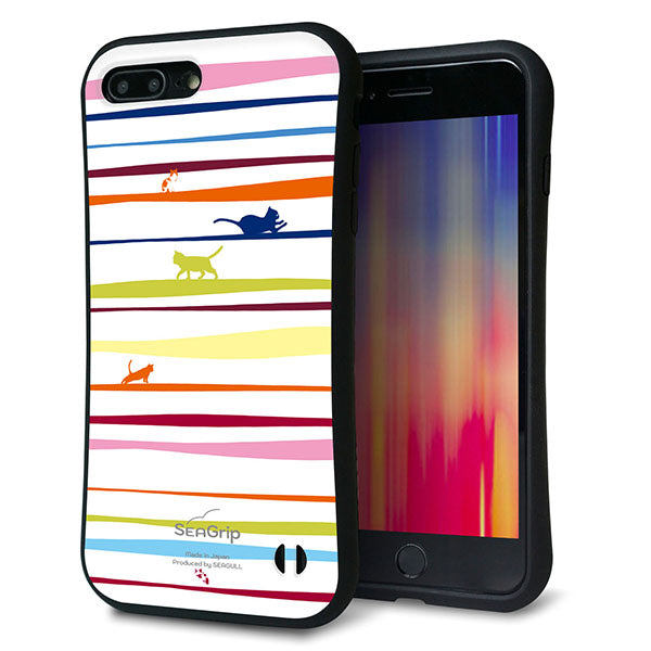 iPhone8 PLUS スマホケース 「SEA Grip」 グリップケース Sライン 【YA893 ストライプネコ02】 UV印刷