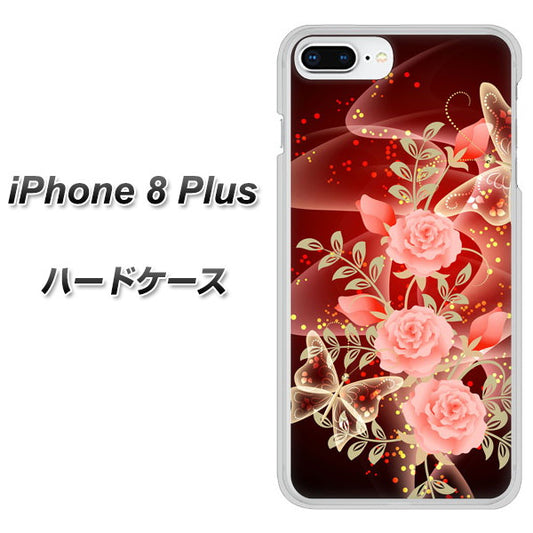 iPhone8 PLUS 高画質仕上げ 背面印刷 ハードケース【VA824 魅惑の蝶とピンクのバラ】