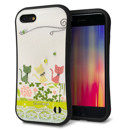 iPhone SE (第2世代) スマホケース 「SEA Grip」 グリップケース Sライン 【1106 クラフト写真 ネコ (ワイヤー2) 】 UV印刷