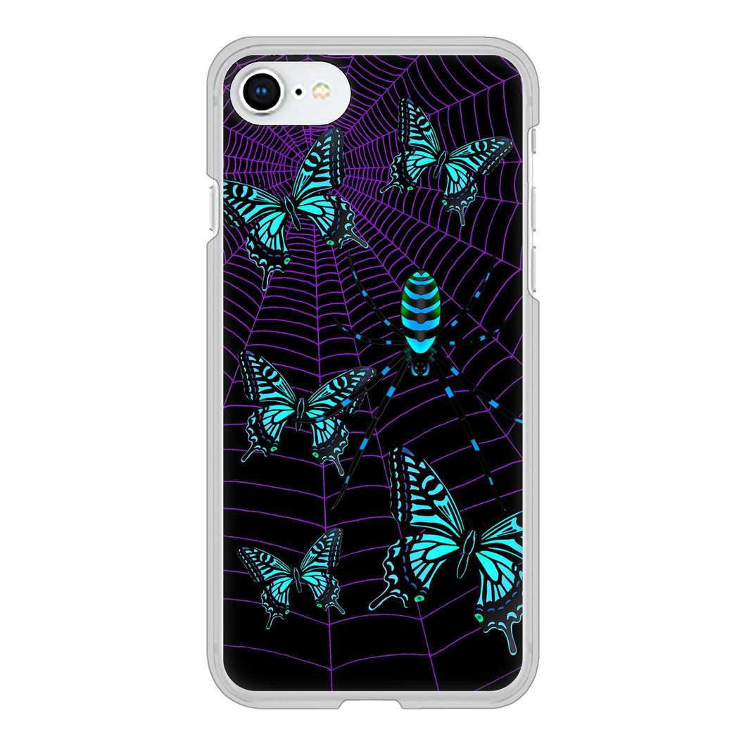 iPhone SE (第2世代) 高画質仕上げ 背面印刷 ハードケース むかいあぐる 蜘蛛の巣に舞う蝶