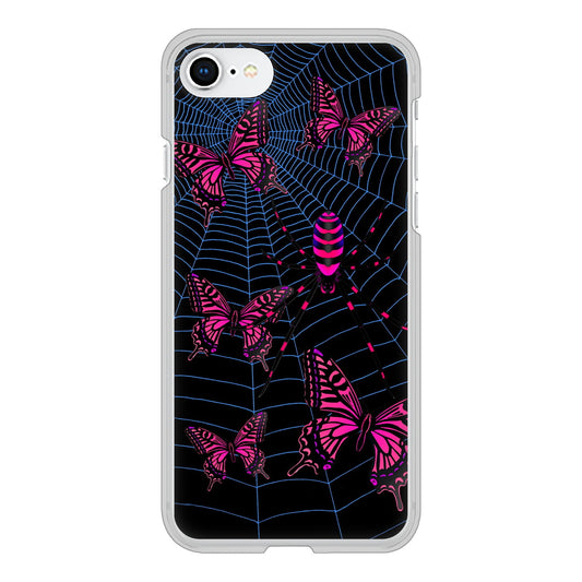 iPhone SE (第2世代) 高画質仕上げ 背面印刷 ハードケース むかいあぐる 蜘蛛の巣に舞う蝶